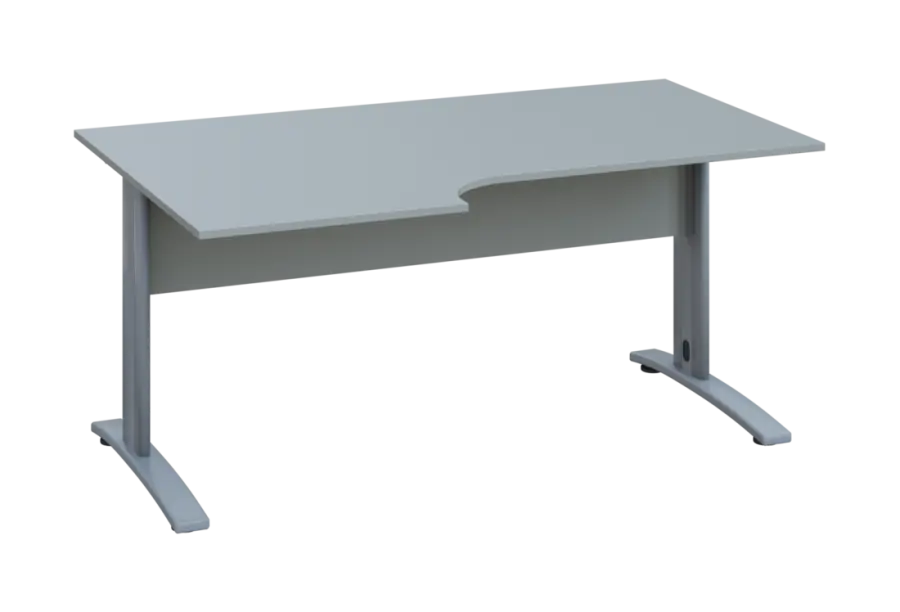 ERK 18 - 166 stůl kancelářský, rohový, levý, kovová podnož stříbrná, deska 18 mm, široký 1600 mm, šedá